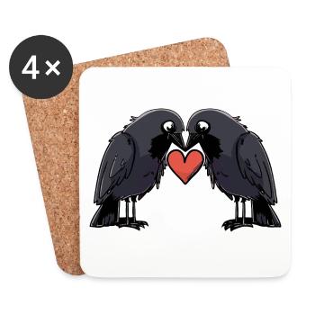 Corbeau Couple Crow e Saint-Valentin - Dessous de verre (lot de 4) - blanc - Devant