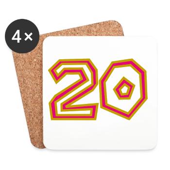 20. 20e ANNIVERSAIRE. ANNIVERSAIRE 20 ANS. 20 ANS. - Dessous de verre (lot de 4) - blanc - Devant