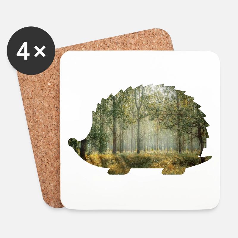 wald 9 igel mit wald - Untersetzer (4er-Set) - Weiß