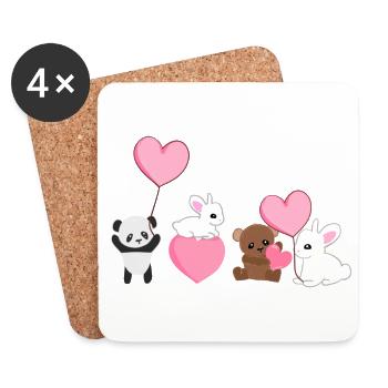 Animaux Panda Lapin Ours Chers Militants des Droits des Animaux - Dessous de verre (lot de 4) - blanc - Devant