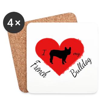 Frenchie, Bully, Bouledogue français, Cadeau - Dessous de verre (lot de 4) - blanc - Devant