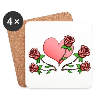 Rose Fleurs Plantes Coeur Rouge - Dessous de verre (lot de 4) - blanc - Devant