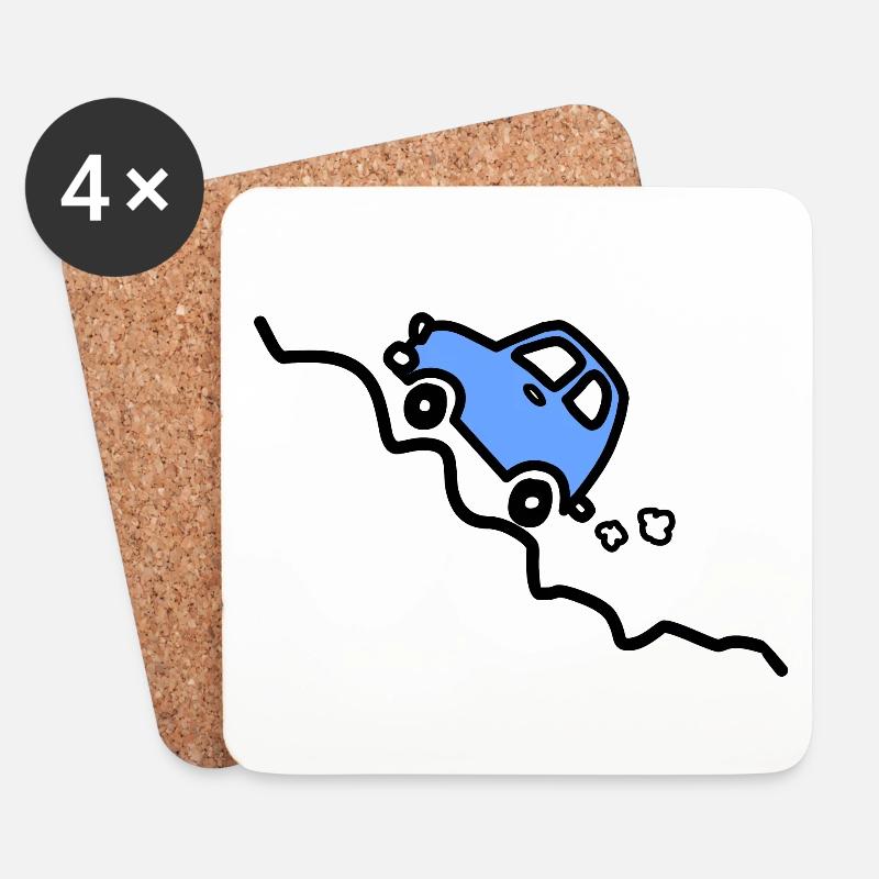 Blue car going up a hill - Coasters (set of 4) - white