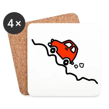 Voiture rouge qui monte la colline - Dessous de verre (lot de 4) - blanc - Devant