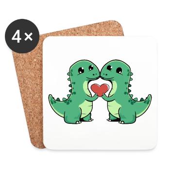 Dinosaurier brontosaurus Paar Herz - Untersetzer (4er-Set) - Weiß - Vorne