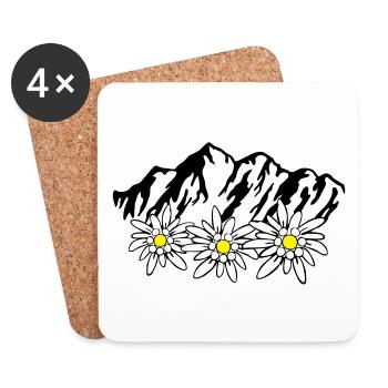 Mountains and Edelweiss - Coasters (set of 4) - white - Front