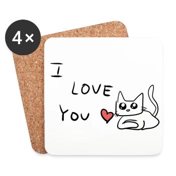 I love you cat animal - Coasters (set of 4) - white - Front