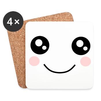 Kawaii, eyes, face - Coasters (set of 4) - white - Front