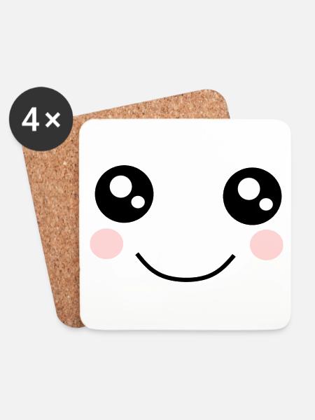 Kawaii, Augen, Gesicht - Untersetzer (4er-Set) - Weiß