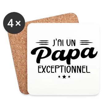 Papa | Fête des Pères | J'ai Un Papa Exceptionnel - Dessous de verre (lot de 4) - blanc - Devant