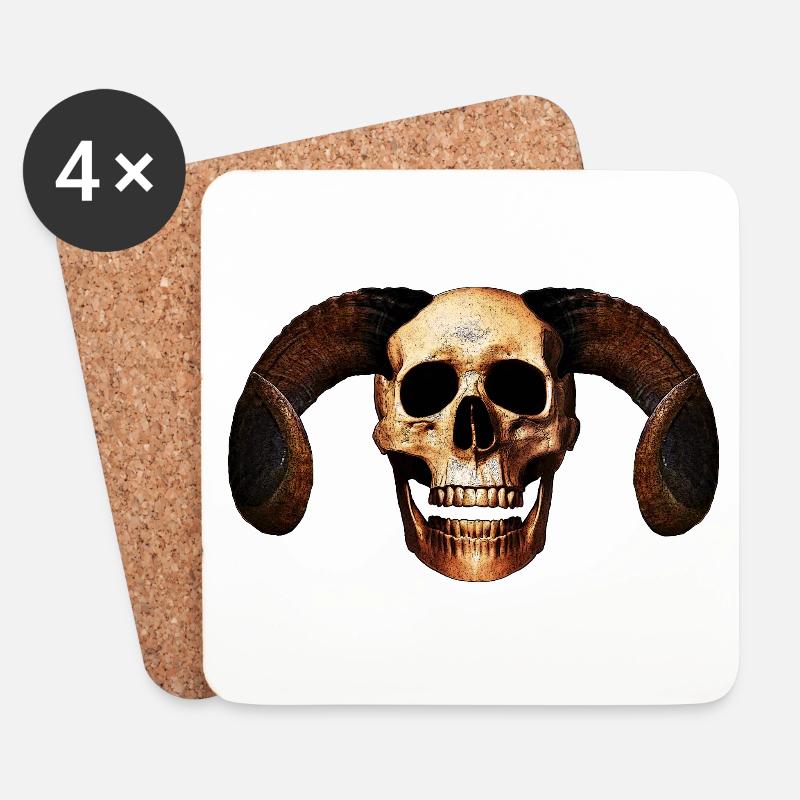 Ram Skull - Untersetzer (4er-Set) - Weiß