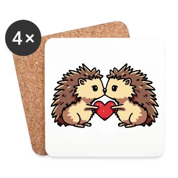 Igel Paar Herz - Untersetzer (4er-Set) - Weiß - Vorne