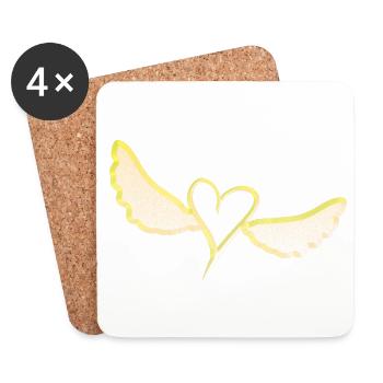 angel gold glitter heart symbol wings fly - Coasters (set of 4) - white - Front