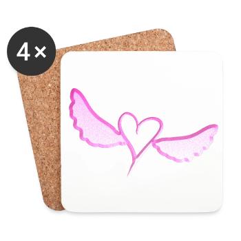 Bird heart flies pink glitter love - Coasters (set of 4) - white - Front