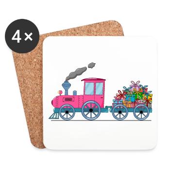 Kinderzug Eisenbahn mit Anhäger pink - Untersetzer (4er-Set) - Weiß - Vorne