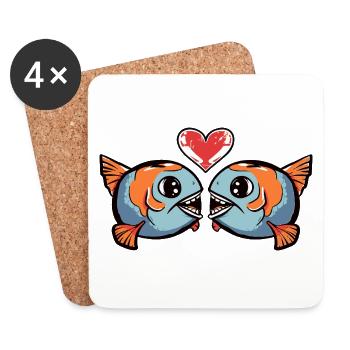 Piranha Couple Pisces Valentine's Day - Coasters (set of 4) - white - Front