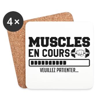 Muscles en cours ... musculation Humour marrant - Dessous de verre (lot de 4) - blanc - Devant