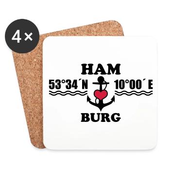 Hamburg Koordinaten Anker 2c B - Untersetzer (4er-Set) - Weiß - Vorne