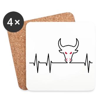 EKG und Stierkopf - Untersetzer (4er-Set) - Weiß - Vorne