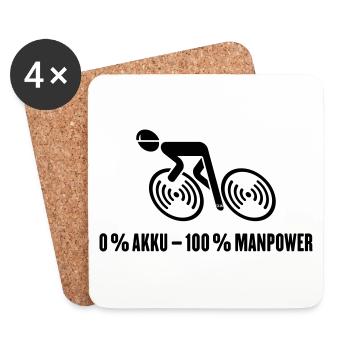 0 % Akku – 100 % Manpower (Fahrrad / Rennrad / B) - Untersetzer (4er-Set) - Weiß - Vorne