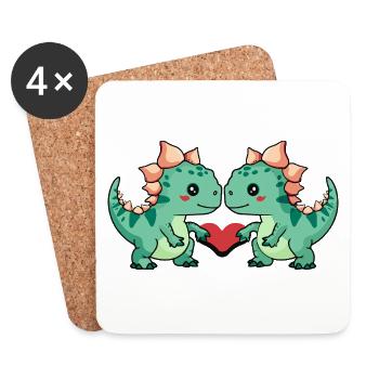 Dinosaure stégosaure couple coeur - Dessous de verre (lot de 4) - blanc - Devant