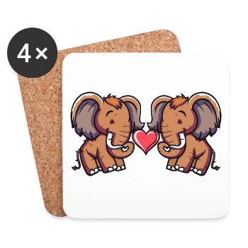 Couple de mammouth Coeur - Dessous de verre (lot de 4) - blanc - Devant