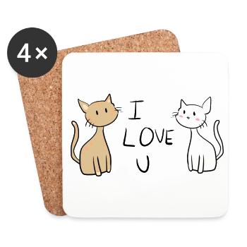 Je t’aime chat chat - Dessous de verre (lot de 4) - blanc - Devant