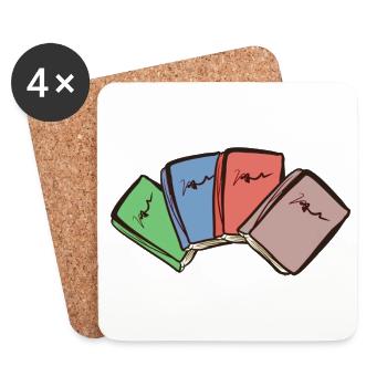 read four books cartoon - Coasters (set of 4) - white - Front
