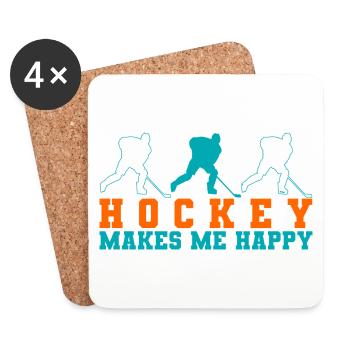 Hockey makes me happy - Coasters (set of 4) - white - Front