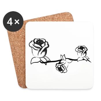 Three plants rose flower rose stroke - Coasters (set of 4) - white - Front