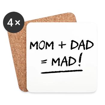 MOM + DAD = MAD! (family, dad, mom) (flex) - Coasters (set of 4) - white - Front