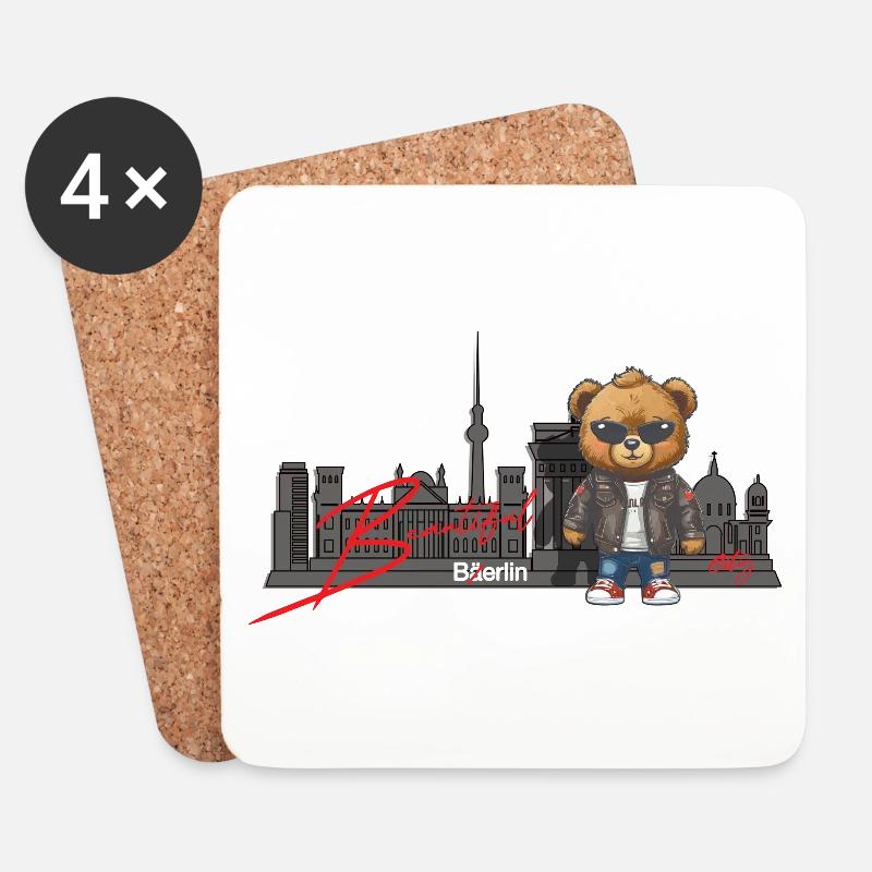Berlin Bär Stadt - Untersetzer (4er-Set) - Weiß