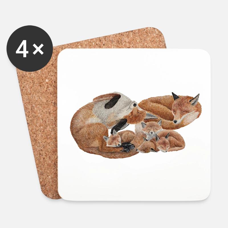 Kuschelige Fuchs Familie - Untersetzer (4er-Set) - Weiß