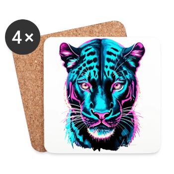 Neon Panther Gesichtsbehandlung - Cyber Futuristic Collection - Untersetzer (4er-Set) - Weiß - Vorne