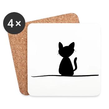 Cat Line Symbol Animal Pet Stroke - Coasters (set of 4) - white - Front