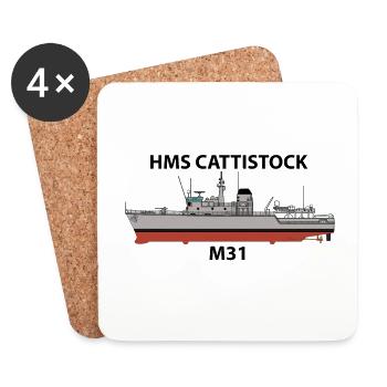 HMS CATTISTOCK - M31 - HUNT CLASS MINEHUNTER - Coasters (set of 4) - white - Front