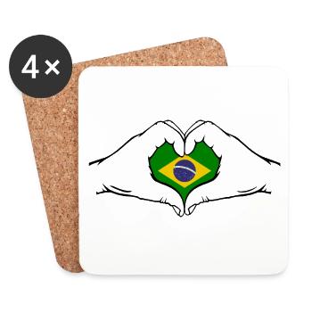 Brazil Flag Hands Heart Shape - Coasters (set of 4) - white - Front