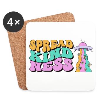 Spread Kindness Script with Colorful UFO Rainbow - Coasters (set of 4) - white - Front