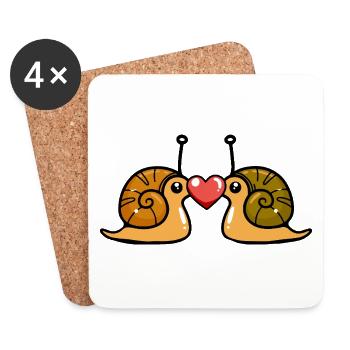 Escargot Couple Saint-Valentin - Dessous de verre (lot de 4) - blanc - Devant