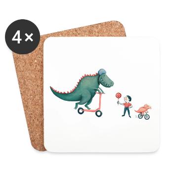 T-Rex, stop stop. Here comes Triceratops - Coasters (set of 4) - white - Front