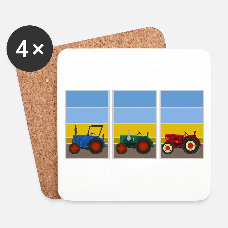 Retro Oldtimer-Traktoren - Untersetzer (4er-Set) - Weiß