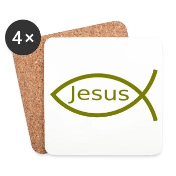Jesus fish green Ichthys fish fish fish - Coasters (set of 4) - white - Front