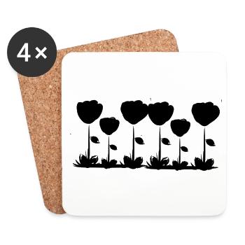 Natural flowers rose line - Coasters (set of 4) - white - Front