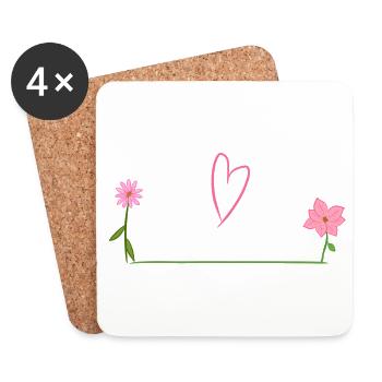 zwei blumen linie herz - Untersetzer (4er-Set) - Weiß - Vorne