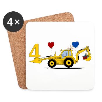 Tracteur excavatrice 4e anniversaire - Dessous de verre (lot de 4) - blanc - Devant