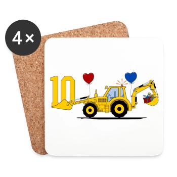 10th birthday excavator tractor - Coasters (set of 4) - white - Front