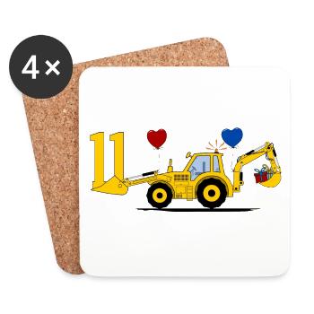 11th birthday excavator tractor - Coasters (set of 4) - white - Front