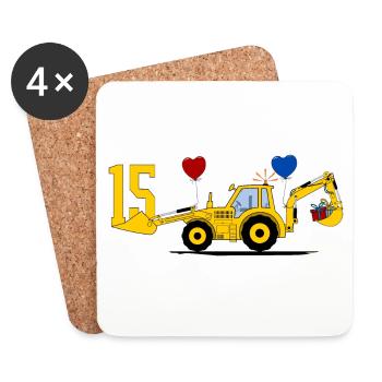 Tracteur excavatrice 15e anniversaire - Dessous de verre (lot de 4) - blanc - Devant