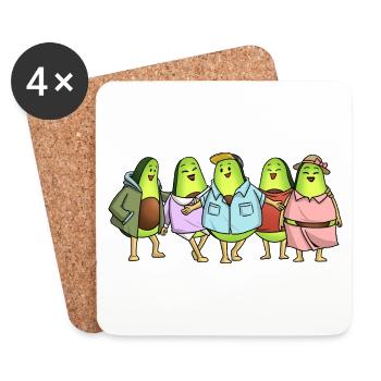 Avocado Cartoon Gang: 3 Jungs und 2 Mädchen - Untersetzer (4er-Set) - Weiß - Vorne