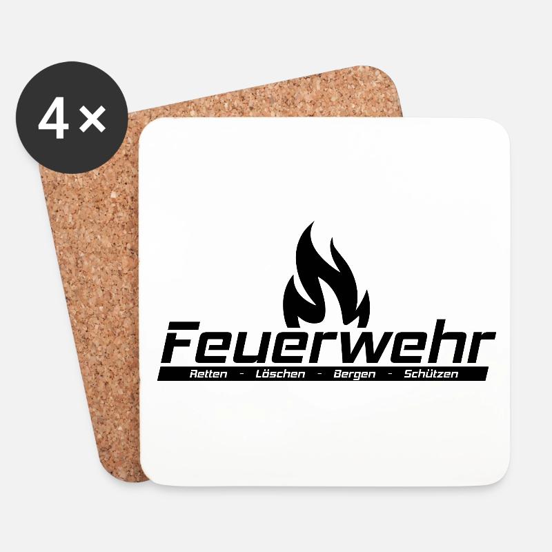 Feuerwehr - Retten, Löschen, Bergen, Schützen - Untersetzer (4er-Set) - Weiß